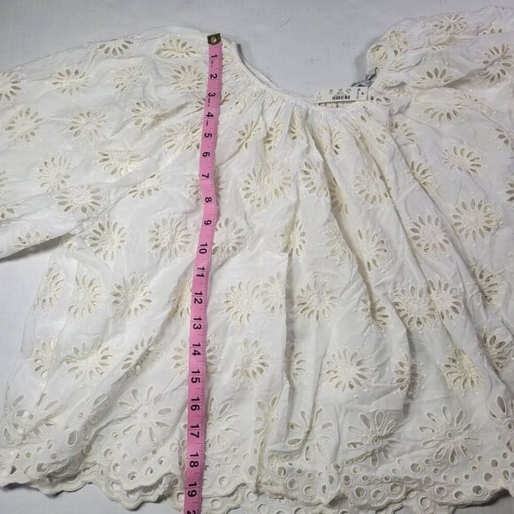 Madewell Womens White Eyelet Puff Sleeve Cotton Blend Top Size M - Picture 4 of 8